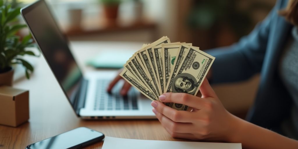 Person counting cash earned from Craigslist jobs at home.