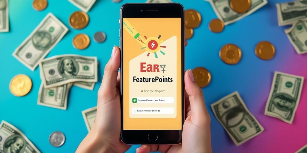 Smartphone with FeaturePoints app and scattered money.