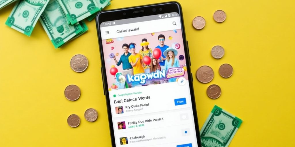 Smartphone with Google Opinion Rewards app and cash.