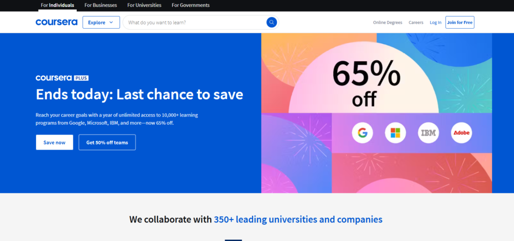 A screenshot of coursera website