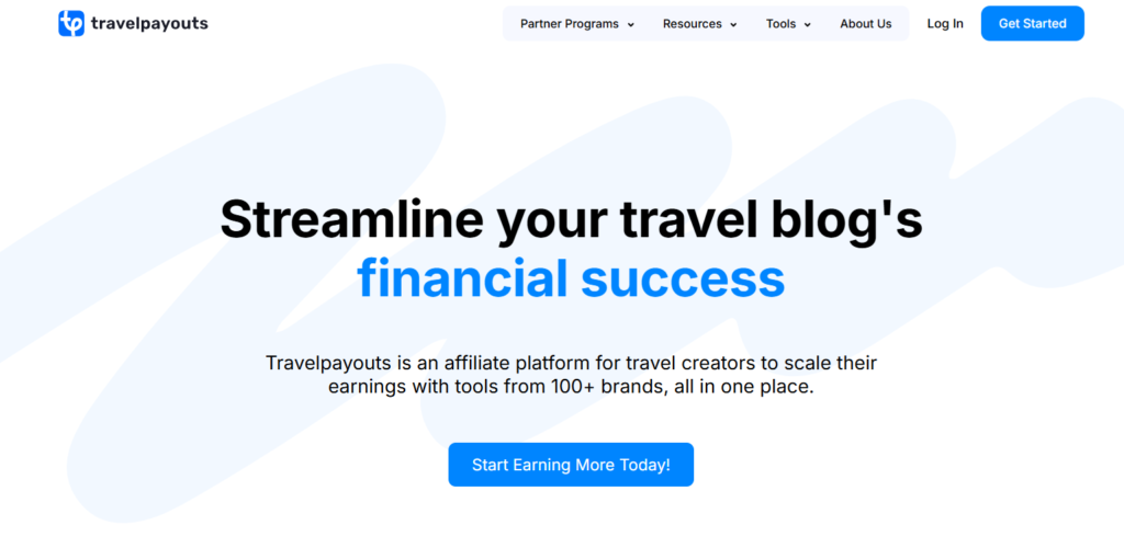 a screenshot of travel payouts website